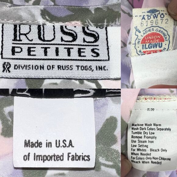 Vintage 80’s Cap Sleeve Button Front Cravat Bow Blouse Russ Petites Florals PM - Picture 8 of 8